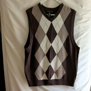 Structure Brown & Cream Argyle V-Neck Sweater Vest